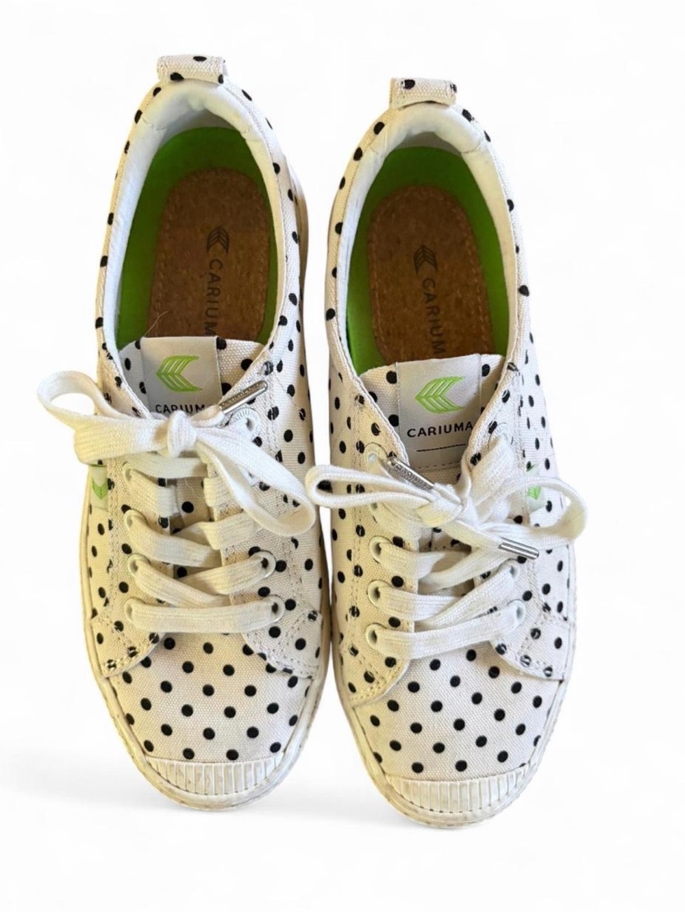 Cariuma White Polka Dot Sneakers with Green Accent
